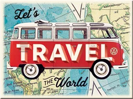  RETRO Volkswagen – VW Bulli – Let's Travel the World – Hűtőmágnes