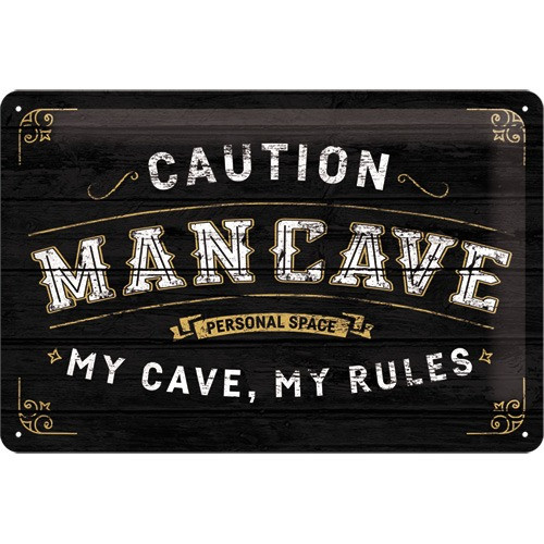 RETRO Caution - Man Cave Fémtábla