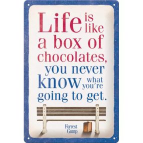 RETRO Forrest Gump - Čokoláda - Plechový nápis