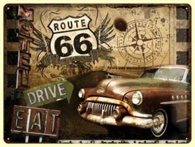 RETRO Route 66 Road Trip Plechový štítok