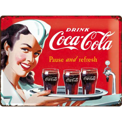 Coca Cola Werbeschild – mit Kellnerin im 50ies Style Fémtábla