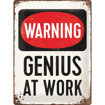 Warning Genius At Work Fémtábla
