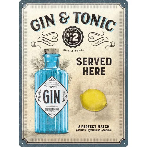RETRO Gin – Tonic Served Here – Fémtábla