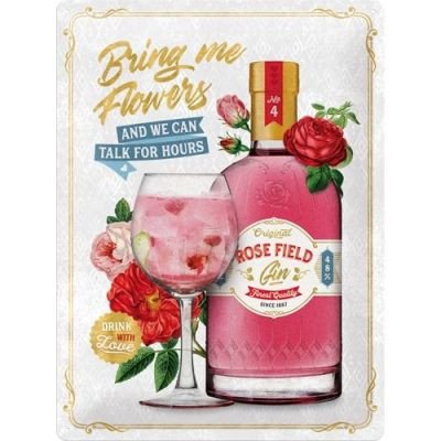 RETRO Pink Gin Flowers Fémtábla