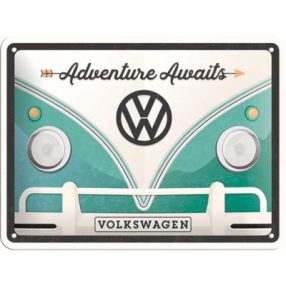   RETRO Volkswagen - VW Bulli T1 - Adventure Awaits - Plechový nápis