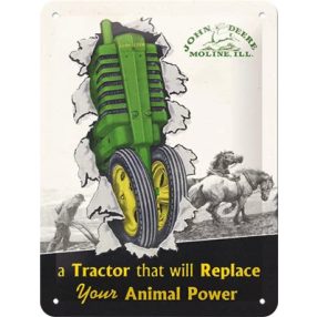   RETRO John Deere - Traktor a zvieracia sila - Kovová plaketa