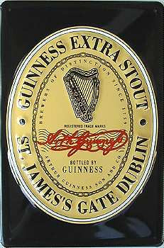 Logo Guinness, schwarzer Hintergrund - Plechový nápis